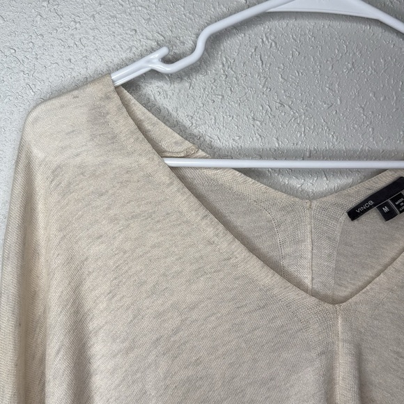 Vince Women's Beige Marino Wool Dolman Sleeve V-Neck Tunic Top Size Medium - Picture 3 of 7